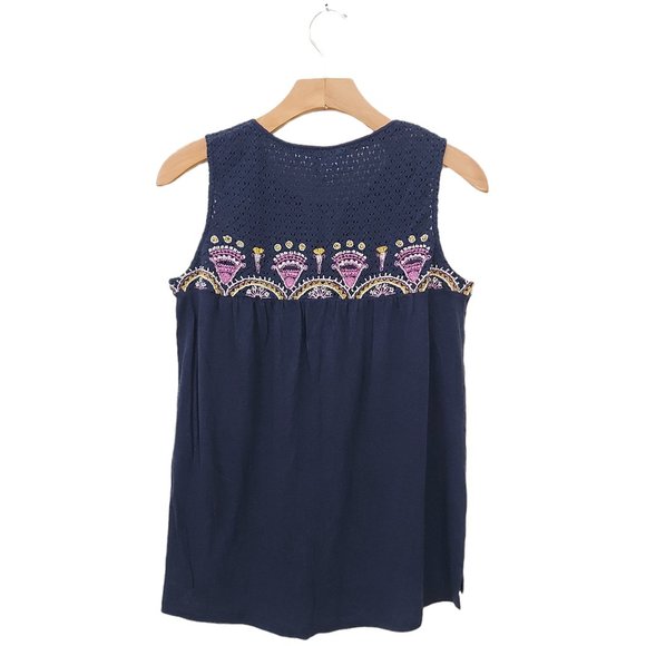 Anthropologie Akemi + Kin Womens Top M Sleeveless Tassels String Embroidery Blue - Picture 2 of 9
